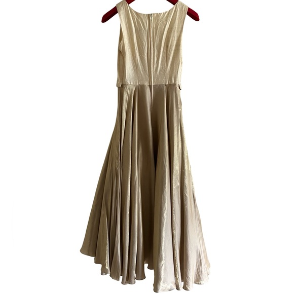 Vtg Gloria 100% Silk Gold Sleeveless A-Line Tool Maxi Dress Sz Small - Picture 11 of 16
